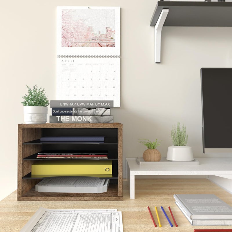 J JACKCUBE DESIGN Rustic Wood Desk Organizer 4 Compartment Paper File Holder for Home and Office, Document Storage, File sorter, Mail and Letter Tray- MK560A - Image 5